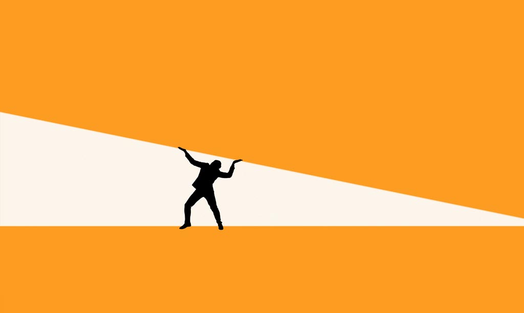 Business person standing under heavy pressure, holding things together