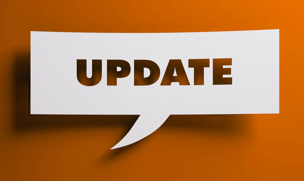 UPDATE written in a speech bubble